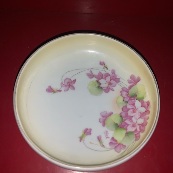 Antique PT Bavaria Studio Hand Painted Legged Floral Bowl Signed Hawk - Picture 3 of 9